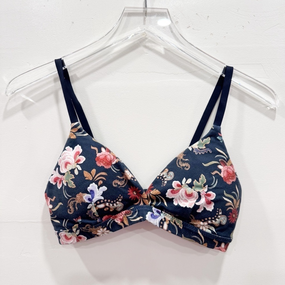 Athleta Inhale Navy Sports Bra Floral Thin Strap X-Small